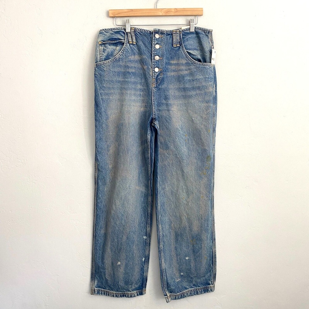 We the Free Marvel Mid Rise Jeans Women Size 31 Blue Distressed Wide Leg New